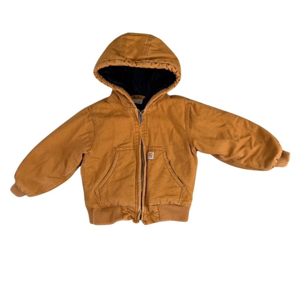 Carhartt Toddler Boys 2T Brown Canvas Quilted Lined Active Hooded Jacket Coat